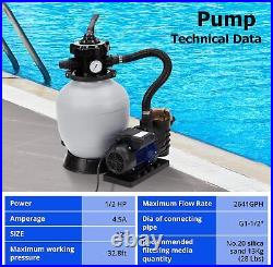 12 Sand Filter Above Ground with 1/2HP Pool Pump 2641GPH Flow Up to 7500 Gallon