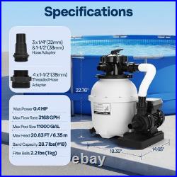 12'' Sand Filter Pump 3168GPH 0.4HP Above Ground Pool Filter System 6-Way Timer