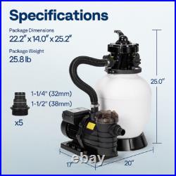 12'' Sand Filter Pump for In/Above Ground Swimming Pools 1/3 HP 2087 GPH 7-Way 12'' Sand Filter Pump for In/Above Ground Swimming Pools 1/3 HP 2087 GPH 7-Way