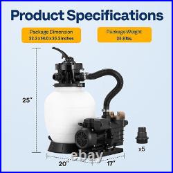 12'' Sand Filter for Above Ground with Timer 1/3HP Pool Pump 2080GPH 7-Way Valve