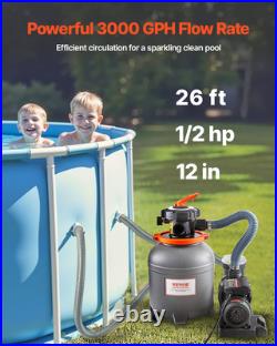 12 in Sand Filter Pump for Above Ground Swimming Pools 1/2 HP 3000 GPH Flow Rate 12 in Sand Filter Pump for Above Ground Swimming Pools 1/2 HP 3000 GPH Flow Rate