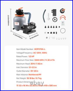 12 in Sand Filter Pump for Above Ground Swimming Pools 1/2 HP 3000 GPH Flow Rate 12 in Sand Filter Pump for Above Ground Swimming Pools 1/2 HP 3000 GPH Flow Rate