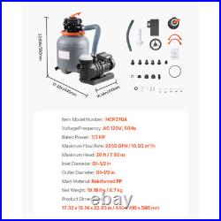 12 in Sand Filter Pump for Above Ground Swimming Pools 1/3 HP 2650 GPH Flow Rate 12 in Sand Filter Pump for Above Ground Swimming Pools 1/3 HP 2650 GPH Flow Rate