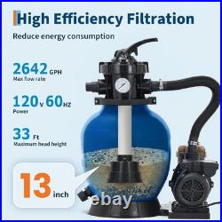 13 1/2HP Sand Filter Pump System 2642GPH for Above Ground Pool 7-Ways Valve US