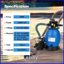 13 Pool Sand Filter with 3/4HP Pool Pump 5-Way Valve 3336GPH 110-120V Pump