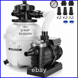 13 Sand Filter Pump 0.75HP 3618GPH Pool Filter System with 24H Timer 6 Way Valve