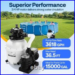13 Sand Filter Pump 0.75HP 3618GPH Pool Filter System with 24H Timer 6 Way Valve 13 Sand Filter Pump 0.75HP 3618GPH Pool Filter System with 24H Timer 6 Way Valve