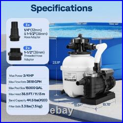 13 Sand Filter Pump 0.75HP 3618GPH Pool Filter System with 24H Timer 6 Way Valve 13 Sand Filter Pump 0.75HP 3618GPH Pool Filter System with 24H Timer 6 Way Valve