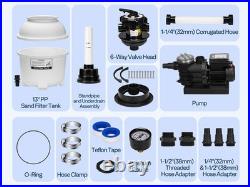 13 Sand Filter Pump 0.75HP 3618GPH Pool Filter System with 24H Timer 6 Way Valve 13 Sand Filter Pump 0.75HP 3618GPH Pool Filter System with 24H Timer 6 Way Valve