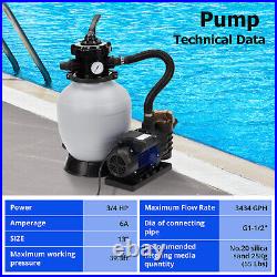 13 Sand Filter Pump Above Ground with 3/4HP Pool Pump 8500Gallon Flow 6-Way Valve