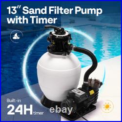 13 Sand Filter Pump with 3/4 HP Motor, 2640 GPH for In/Above Ground Pools 7-Way 13 Sand Filter Pump with 3/4 HP Motor, 2640 GPH for In/Above Ground Pools 7-Way