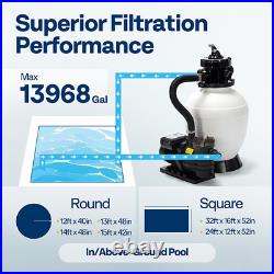 13 Sand Filter Pump with 3/4 HP Motor, 2640 GPH for In/Above Ground Pools 7-Way 13 Sand Filter Pump with 3/4 HP Motor, 2640 GPH for In/Above Ground Pools 7-Way