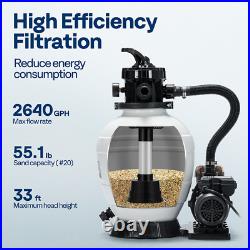 13 Sand Filter Pump with 3/4 HP Motor, 2640 GPH for In/Above Ground Pools 7-Way 13 Sand Filter Pump with 3/4 HP Motor, 2640 GPH for In/Above Ground Pools 7-Way