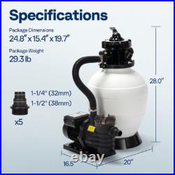 13 Sand Filter Pump with 3/4 HP Motor, 2640 GPH for In/Above Ground Pools 7-Way 13 Sand Filter Pump with 3/4 HP Motor, 2640 GPH for In/Above Ground Pools 7-Way