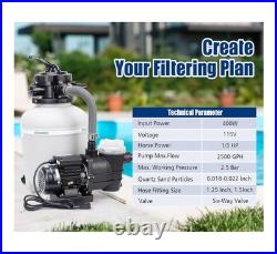 13 Sand Filter System with 6-Way Valve Pool Pump 2500GPH Above Ground Pool 13 Sand Filter System with 6-Way Valve Pool Pump 2500GPH Above Ground Pool