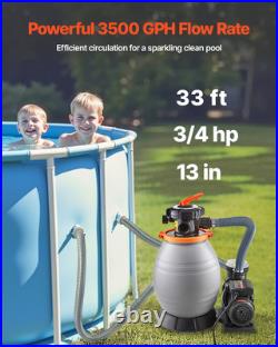 13 in Sand Filter Pump for Above Ground Swimming Pools 3/4 HP 3500 GPH Flow Rate 13 in Sand Filter Pump for Above Ground Swimming Pools 3/4 HP 3500 GPH Flow Rate