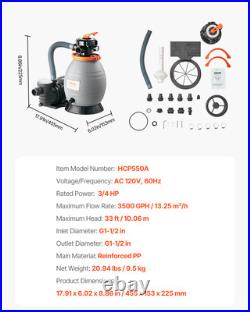 13 in Sand Filter Pump for Above Ground Swimming Pools 3/4 HP 3500 GPH Flow Rate 13 in Sand Filter Pump for Above Ground Swimming Pools 3/4 HP 3500 GPH Flow Rate
