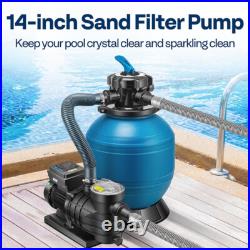 14 Sand Filter Pool Pump 2850 GPH 1/2 HP 6-Way Valve with Timer Above & In Ground