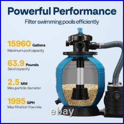 14 Sand Filter Pool Pump 2850 GPH 1/2 HP 6-Way Valve with Timer Above & In Ground