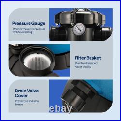 14 Sand Filter Pool Pump 2850 GPH 1/2 HP 6-Way Valve with Timer Above & In Ground