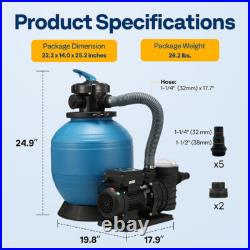 14 Sand Filter Pool Pump 2850 GPH 1/2 HP 6-Way Valve with Timer Above & In Ground