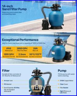 14 Sand Filter Pool Pump 2850 GPH 1/2 HP 6-Way Valve with Timer Above & In Ground