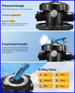 14 Sand Filter Pool Pump 2850 GPH 1/2 HP 6-Way Valve with Timer Above & In Ground