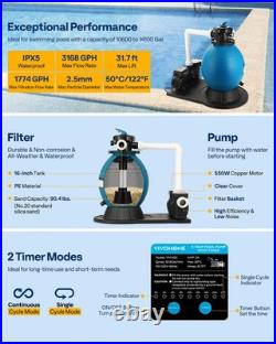 16 Sand Filter Pump 3168GPH Timer 6-Way Valve 90? Lb Pool Pump Above & In-Ground