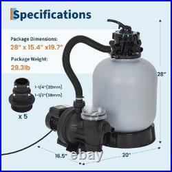 16 Sand Filter Pump with Timer 0.75HP 3435 GPH 7-Position for Above Ground Pool