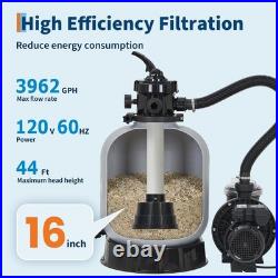 16 Sand Filter Pump with Timer 0.75HP 3435 GPH 7-Position for Above Ground Pool