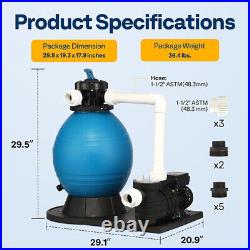 16'' Sand Filter for Above Ground with Timer 3/4HP Pool Pump 3167GPH 6-Way Valve