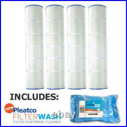 4 Pack Pleatco PA126-PAK4 Pool Filter Cartridges Hayward with 1x Filter Wash