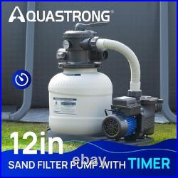 AQUASTRONG Sand Filter Pump for Above Ground 3000 GPH 12in with Timer, Grey