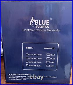 Blue Works Salt Water Pool Chlorine Generator System, Chlorinator BLSW 10k NOS