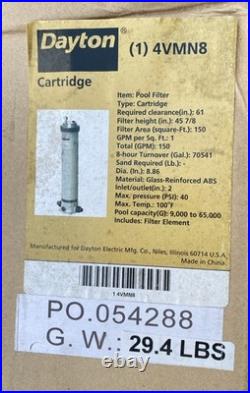 DAYTON Pool/ Spa Filter, 65,000 Gal, 147.1 GPM Max, 2? Connection 4VMN8, New