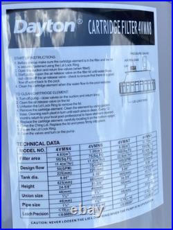 DAYTON Pool/ Spa Filter, 65,000 Gal, 147.1 GPM Max, 2? Connection 4VMN8, New