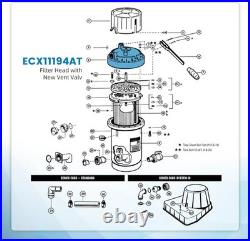 D. E. CX11194AT Filter Head with Vent Valve for Hayward Perflex EC65 EC75