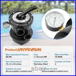 For Hayward SP0714T VariFlo XL Top Mount Multiport Valve Part, 1.5 Inch Plumbing
