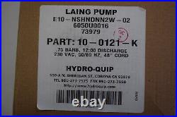 Goulds Laing Circulation Pump 230VAC, 3/4barb, 4' Cord, 15GPM, P/N 10-0121-K