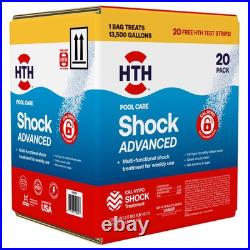 HTH Pool Shock Advanced 20x1lb Bags + 20 Test Strips All-in-One Pool Care