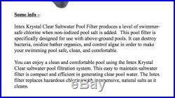 Intex Krystal Clear Saltwater System Pool Cleaner Filter (salt NOT Included)
