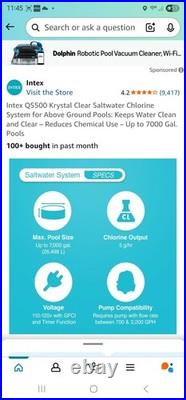 Intex QS500 Krystal Clear Saltwater Syste. Model Number 26667ES Works Great Intex QS500 Krystal Clear Saltwater Syste. Model Number 26667ES Works Great