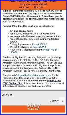 NEW-Pair of Pentair Big Blue 20 Filter Housing