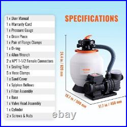 New Sand Filter Above Ground with 3/4HP Pool Pump 3000GPH Flow 14 6-Way Valve