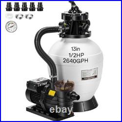 Pool Sand Filter Pump 2640GPH 1/2HP 13 Tank 7-Way Valve Timer Above & In-Ground