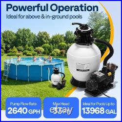 Pool Sand Filter Pump 2640GPH 1/2HP 13 Tank 7-Way Valve Timer Above & In-Ground