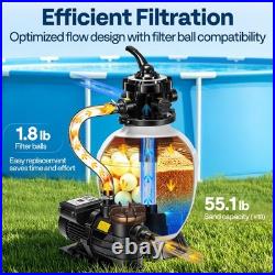 Pool Sand Filter Pump 2640GPH 1/2HP 13 Tank 7-Way Valve Timer Above & In-Ground