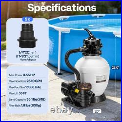 Pool Sand Filter Pump 2640GPH 1/2HP 13 Tank 7-Way Valve Timer Above & In-Ground