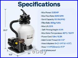 Pool Sand Filter Pump 2640GPH 1/2HP 13 Tank 7-Way Valve Timer Above & In-Ground
