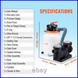 Sand Filter Above Ground 0.35/0.33HP Pool Pump 1585GPH Flow 12/10 6-Way Sand Filter Above Ground 0.35/0.33HP Pool Pump 1585GPH Flow 12/10 6-Way